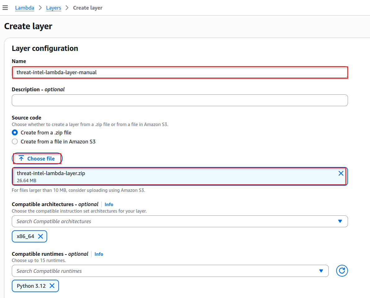 Created the custom GeoIP Lambda layer using the generated deployment package.