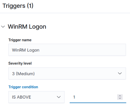 Trigger a Medium alert when at least one WinRM logon event occurs.