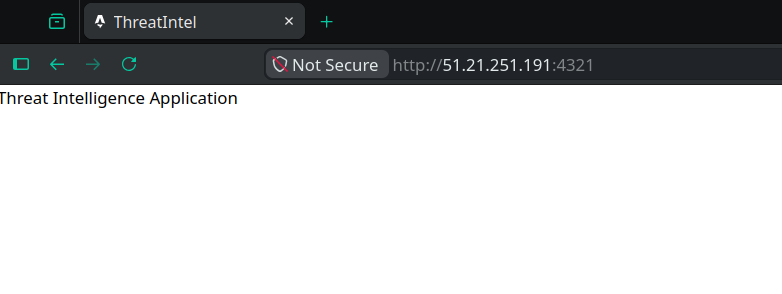 Successfully accessed the Threat Intelligence Application through the EC2 instance's public IPv4 address on port 4321 .