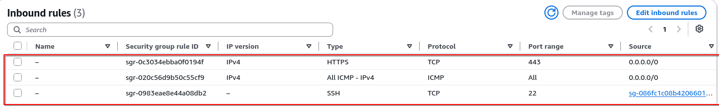 Updated the web server security group with the required inbound rules.