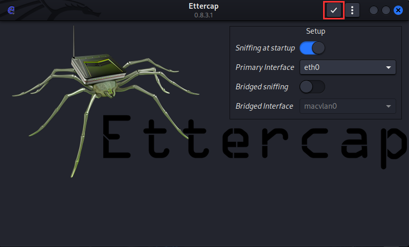 Starting packet capture using the attacker's primary network interface.