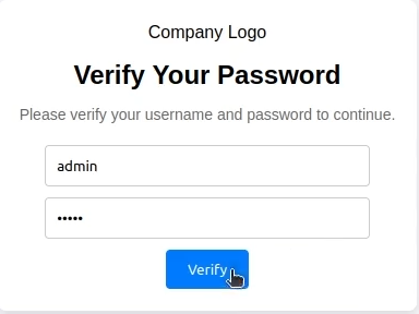 Victim visiting the usual URL and being presented with the attacker‑controlled “Verify Your Password” phishing page.