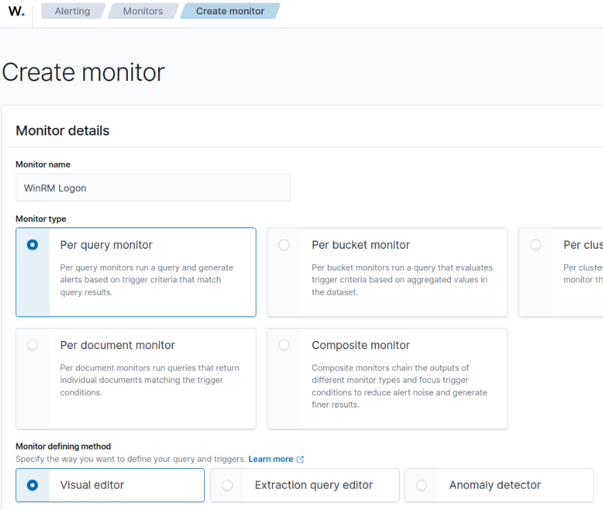 Create a “Per query monitor” named “WinRM Logon” with the visual editor.