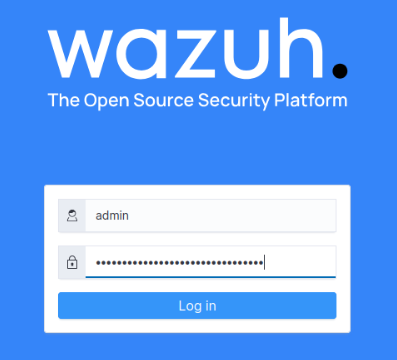Wazuh web login page for the security server hosting the SIEM/XDR stack.