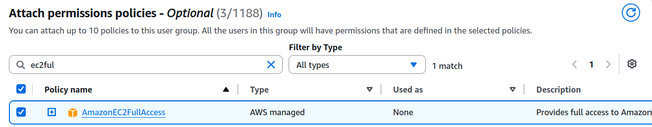Attached the AmazonEC2FullAccess policy to the ProjectZero jumpbox IAM group.