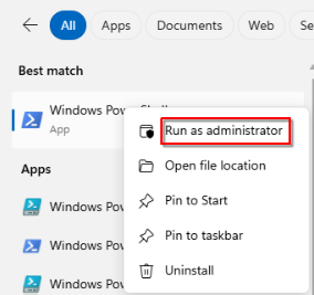 Opening an elevated PowerShell session on the Windows 11 workstation to prepare for agent installation.