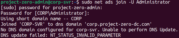 Joined the corp-svr to the CORP domain using the AD Administrator account.