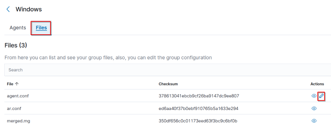 Edit the Windows group agent.conf file under the Files tab