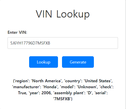 Figure 1 - VIN Look up