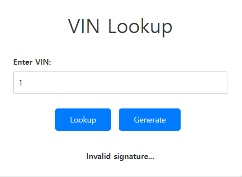Figure 2 - VIN Lookup (Invalid VIN)
