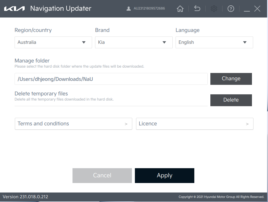 Settings for Navigation updater