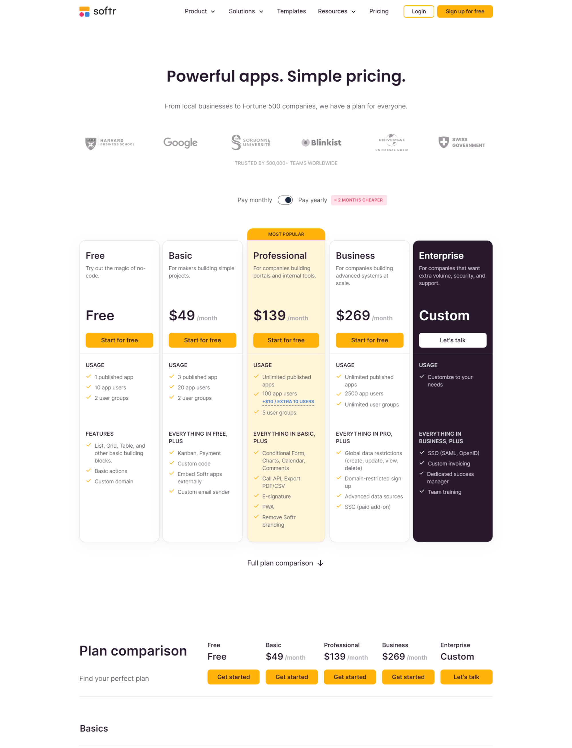 https://www.softr.io/pricing