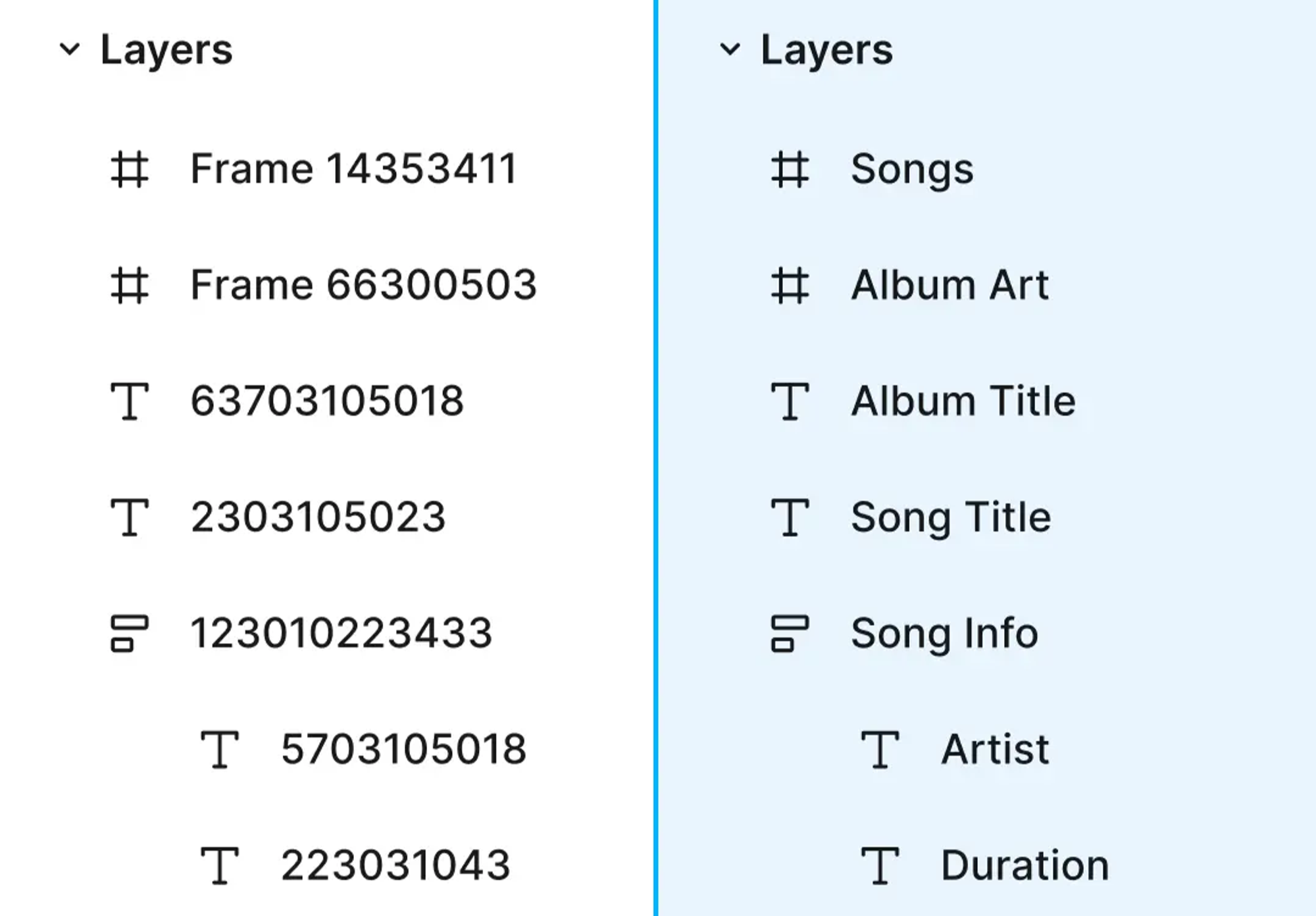 왼쪽 레이어를 AI가 오른쪽으로 새로 이름을 작성해 주었습니다.